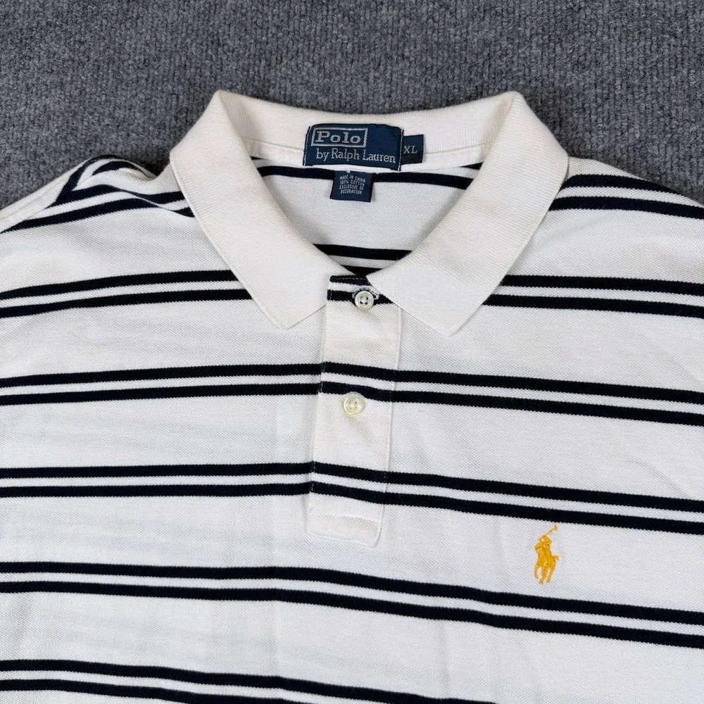 Vintage Polo Ralph Lauren Rugby Shirt Mens XL White Black Striped Pony 90s